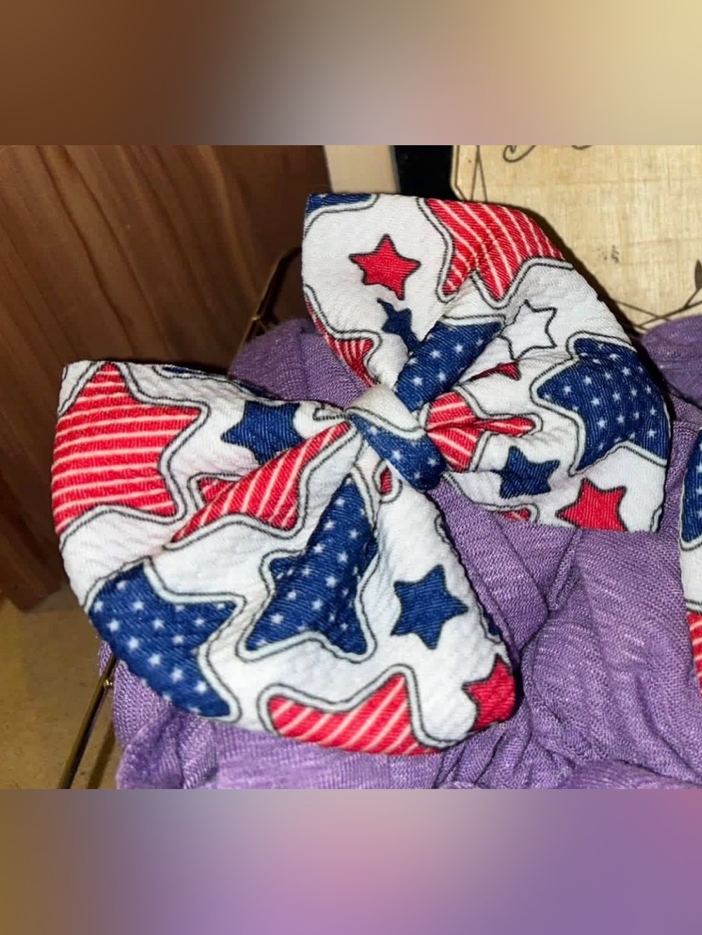 Patriotic Star Print Hair Bow - Red White Blue